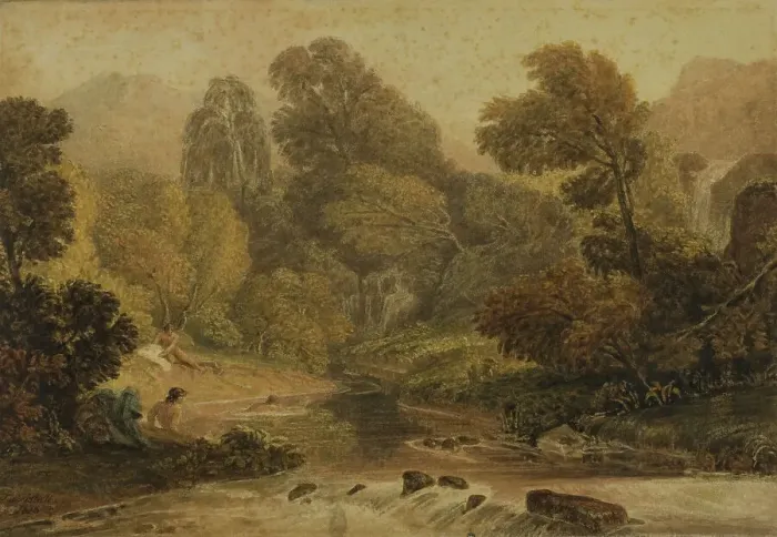 Framed Print : A Scene Near Lodore, Cumberland, 1818. Creator: Joshua Cristall Framed Print : A Scene Near Lodore, Cumberland, 1818. Creator: Joshua Cristall