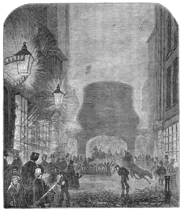 Framed Print : A scene near Temple Bar, during the fog, 1844. Creator: Unknown Framed Print : A scene near Temple Bar, during the fog, 1844. Creator: Unknown