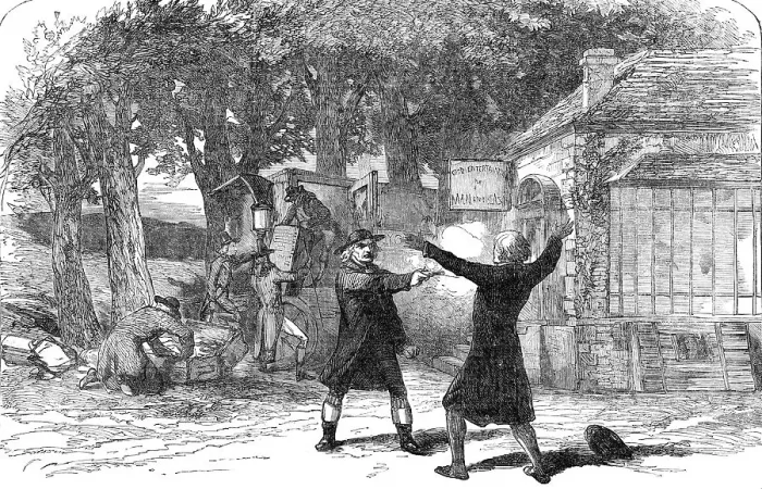 Framed Print : Scene from the New Drama of The Courier of Lyons, at the Princess Theatre, 1854. Creator: Unknown. Scene from the New Drama of The Courier of Lyons, at the Princess Theatre, 1854. Creator: Unknown Framed Print : Scene from the New Drama of The Courier of Lyons, at the Princess Theatre, 1854. Creator: Unknown. Scene from the New Drama of The Courier of Lyons, at the Princess Theatre, 1854. Creator: Unknown