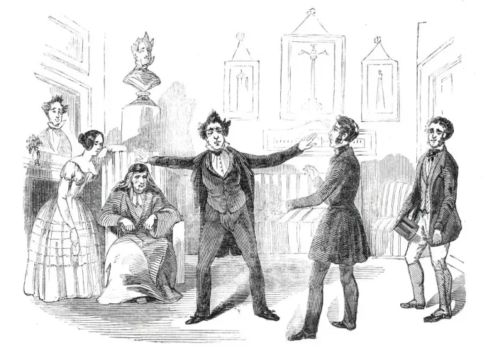 Framed Print : Scene from the new drama of Martin Chuzzlewit'at the Lyceum Theatre, 1844 Framed Print : Scene from the new drama of Martin Chuzzlewit'at the Lyceum Theatre, 1844
