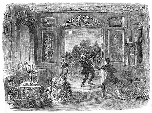 Scene from the new drama of 'The Old Chateau', at the Haymarket Theatre, 1854. Creator: Unknown. Scene from the new drama of 'The Old Chateau', at the Haymarket Theatre, 1854. Creator: Unknown