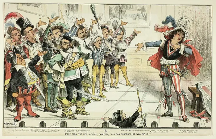 Framed Print : Scene from the New National Operetta, from Puck, 1883. Creator: Joseph Keppler Framed Print : Scene from the New National Operetta, from Puck, 1883. Creator: Joseph Keppler