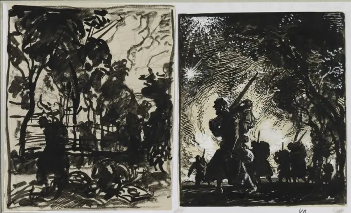 Framed Print : Scene nocturne; patrouille a la lisiere dun bois, 1914 Framed Print : Scene nocturne; patrouille a la lisiere dun bois, 1914