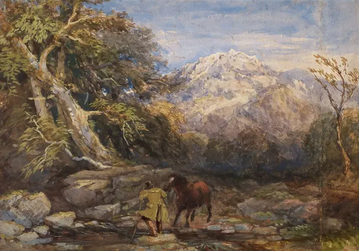 Framed Print : Scene in North Wales, With Man Leading a Horse, c1830s. Creator: David Cox the Elder Framed Print : Scene in North Wales, With Man Leading a Horse, c1830s. Creator: David Cox the Elder