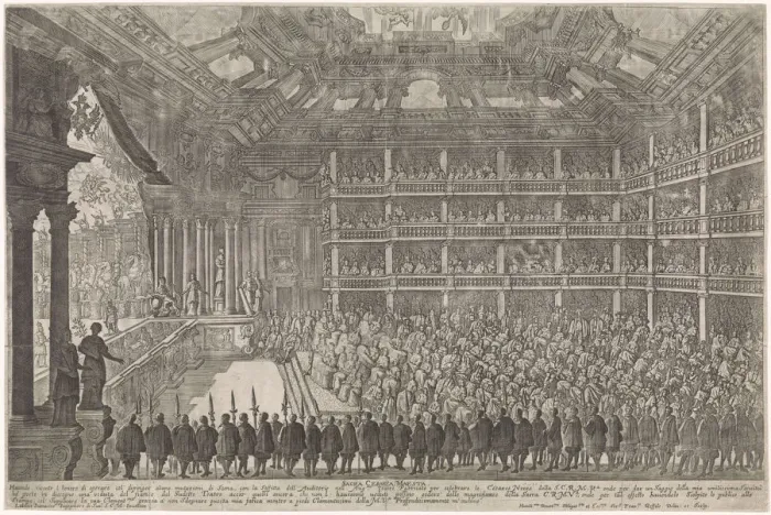 Framed Print : Scene from the opera Il pomo d oro (The Golden Apple) of A. Cesti to the wedding of Leopold I and Ma Framed Print : Scene from the opera Il pomo d oro (The Golden Apple) of A. Cesti to the wedding of Leopold I and Ma