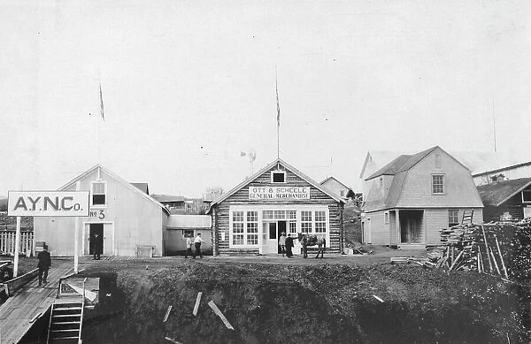 Scene in front of Ott and Scheele's general merchandise store, between c1900 and 1916. Creator: Unknown