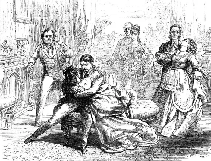 Framed Print : Scene from Partners For Life, at the Globe Theatre, 1871. Creator: Unknown Framed Print : Scene from Partners For Life, at the Globe Theatre, 1871. Creator: Unknown