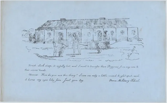 Framed Print : Scene at Poona Military School, November 1853. November 1853. Creator: Anon Framed Print : Scene at Poona Military School, November 1853. November 1853. Creator: Anon