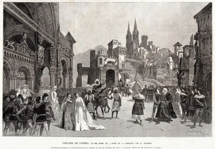 Framed Print : Scene from the premiere of the Opera Le Cid by Jules Massenet, 1885. Creator: Bayard, Émile-Antoine (1837-1891) Framed Print : Scene from the premiere of the Opera Le Cid by Jules Massenet, 1885. Creator: Bayard, Émile-Antoine (1837-1891)