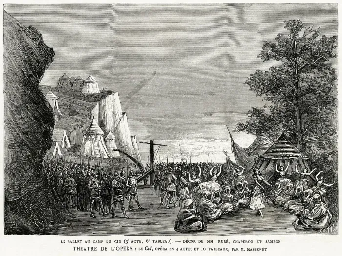 Framed Print : Scene from the premiere of the Opera Le Cid by Jules Massenet on December 5, 1885, 1885. Creator: Tilly, Auguste (1840-1898) Framed Print : Scene from the premiere of the Opera Le Cid by Jules Massenet on December 5, 1885, 1885. Creator: Tilly, Auguste (1840-1898)