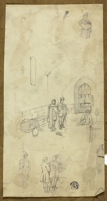 Framed Print : Scene in Prison Cell with Sketches of Other Figures, n.d. Creator: Unknown Framed Print : Scene in Prison Cell with Sketches of Other Figures, n.d. Creator: Unknown