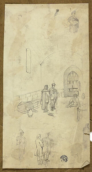 Scene in Prison Cell with Sketches of Other Figures, n.d. Creator: Unknown