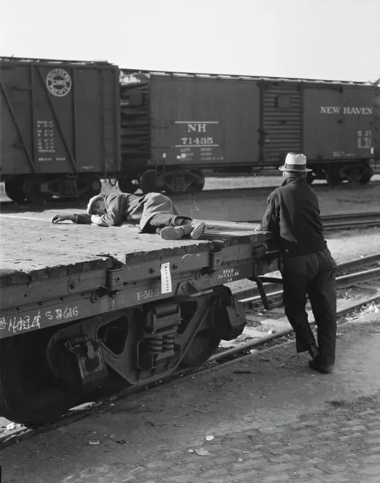 Framed Print : Scene in railroad yard, Sacramento, California, 1936. Creator: Dorothea Lange Framed Print : Scene in railroad yard, Sacramento, California, 1936. Creator: Dorothea Lange