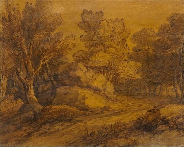 Scene with a Road Winding through a Wood, c. 1770. Creator: Thomas Gainsborough (British