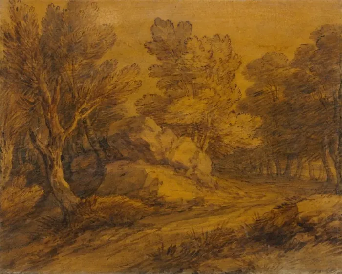 Framed Print : Scene with a Road Winding through a Wood, c. 1770. Creator: Thomas Gainsborough (British Framed Print : Scene with a Road Winding through a Wood, c. 1770. Creator: Thomas Gainsborough (British