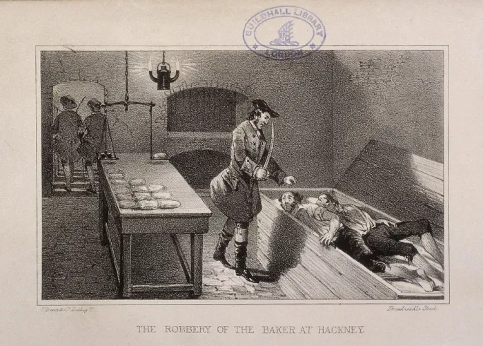 Framed Print : Scene of the robbery of a baker at Hackney, London, c1730. Artist: Dean & Co Framed Print : Scene of the robbery of a baker at Hackney, London, c1730. Artist: Dean & Co