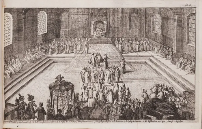 Framed Print : A scene at the royal court of Tsar Alexis Mikhailovich, 1677. Artist: Hooghe, Romeyn de (1645-1708) Framed Print : A scene at the royal court of Tsar Alexis Mikhailovich, 1677. Artist: Hooghe, Romeyn de (1645-1708)