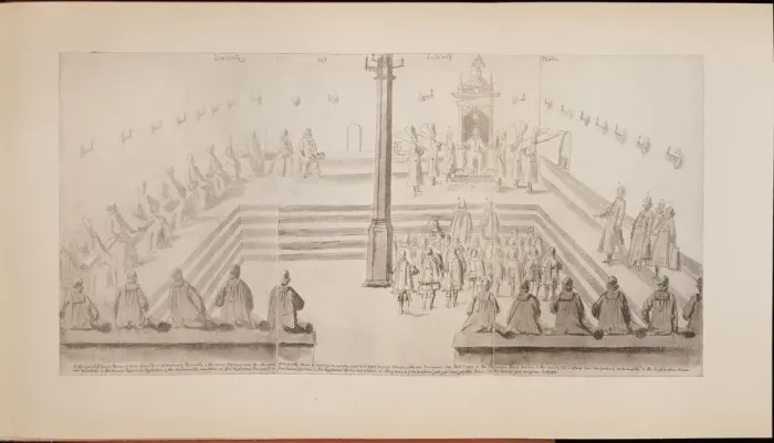 Framed Print : A scene at the royal court of Tsar Alexis Mikhailovich (Illustration from the Meierbergs Album), 1662. Artist: Meierberg, Augustin, von (1612?1688) Framed Print : A scene at the royal court of Tsar Alexis Mikhailovich (Illustration from the Meierbergs Album), 1662. Artist: Meierberg, Augustin, von (1612?1688)