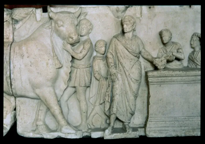 Framed Print : Scene of the sacrifice of a bull to the god Mars, relief on the altar of Domitius Aenobarbus Framed Print : Scene of the sacrifice of a bull to the god Mars, relief on the altar of Domitius Aenobarbus