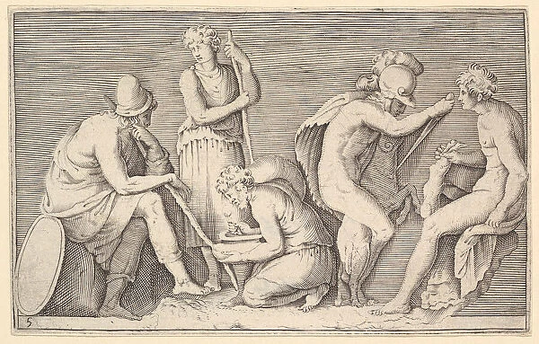 Scene of Sacrifice with Warrior Killing Ram and Four Other Figures, published ca