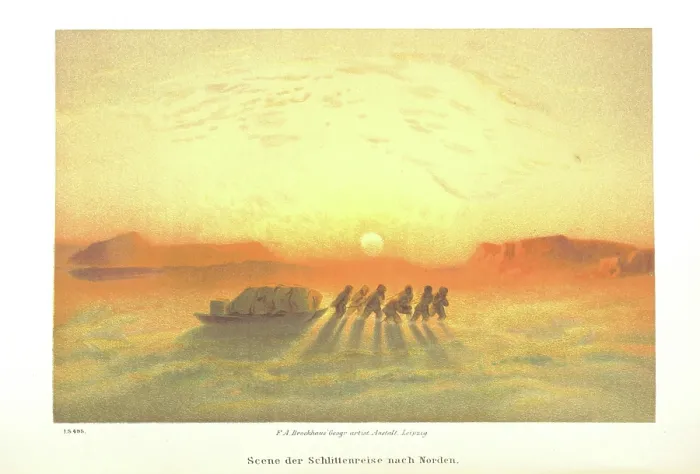 Framed Print : Scene of the sleigh journey to the north, 1873. Creator: Unknown Framed Print : Scene of the sleigh journey to the north, 1873. Creator: Unknown