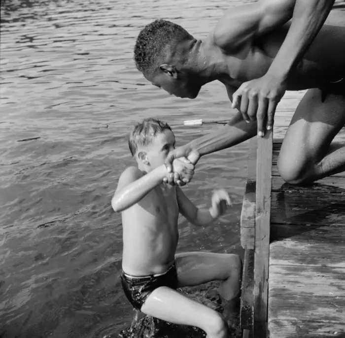 Framed Print : A scene at the swimming dock, Camp Nathan Hale, Southfields, New York, 1943 Creator: Gordon Parks Framed Print : A scene at the swimming dock, Camp Nathan Hale, Southfields, New York, 1943 Creator: Gordon Parks