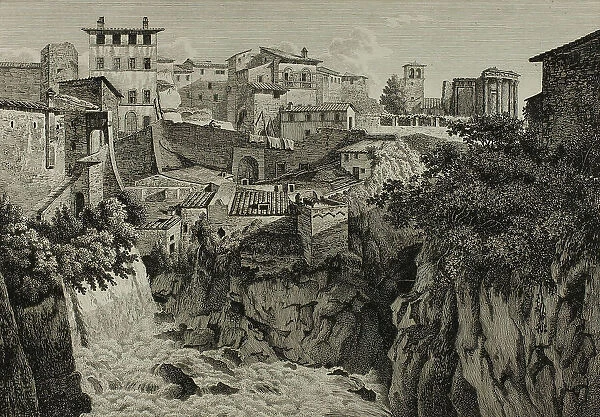 Scene of the Temple of Vesta at Tivoli Facing the Cascades, 1795. Creator: Albert Christoph Dies