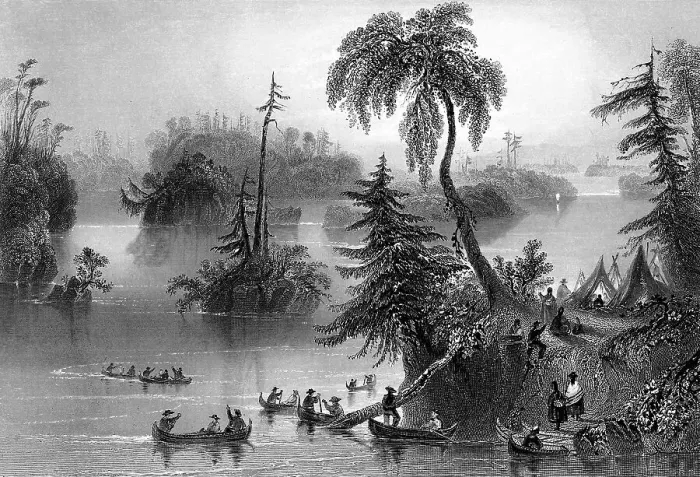 Framed Print : Scene among the Thousand Isles, Canada, 1842. Artist: R Brandard Framed Print : Scene among the Thousand Isles, Canada, 1842. Artist: R Brandard