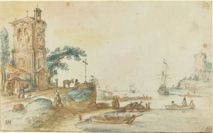 Framed Print : Scene with a Tower to the Left, c. 1620. Creator: Hendrick Avercamp Framed Print : Scene with a Tower to the Left, c. 1620. Creator: Hendrick Avercamp