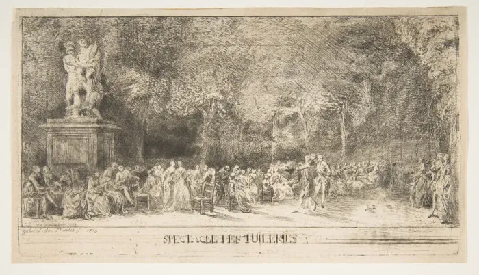 Framed Print : Scene in the Tuileries: The Chairs, 1760. Creator: Gabriel de Saint-Aubin Framed Print : Scene in the Tuileries: The Chairs, 1760. Creator: Gabriel de Saint-Aubin
