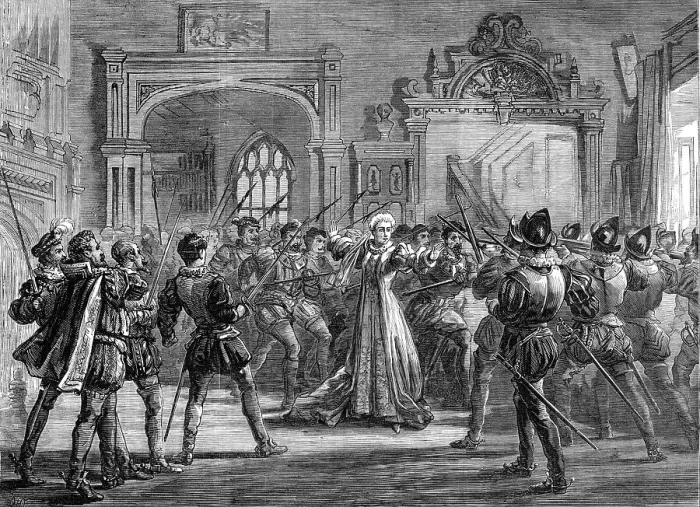 Framed Print : Scene from Twixt Axe and Crown, at the Queen's Theatre, 1870. Creator: Unknown Framed Print : Scene from Twixt Axe and Crown, at the Queen's Theatre, 1870. Creator: Unknown