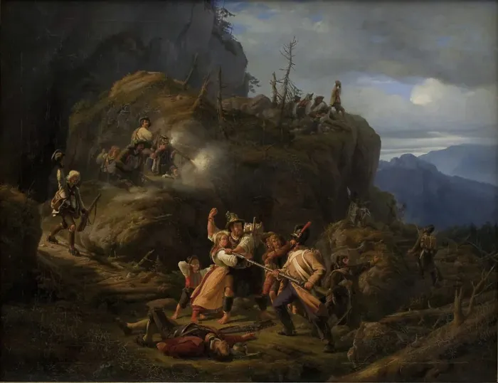 Framed Print : Scene of the Tyrolean War in the year 1809, 1822-1837. Creator: Niels Simonsen Framed Print : Scene of the Tyrolean War in the year 1809, 1822-1837. Creator: Niels Simonsen