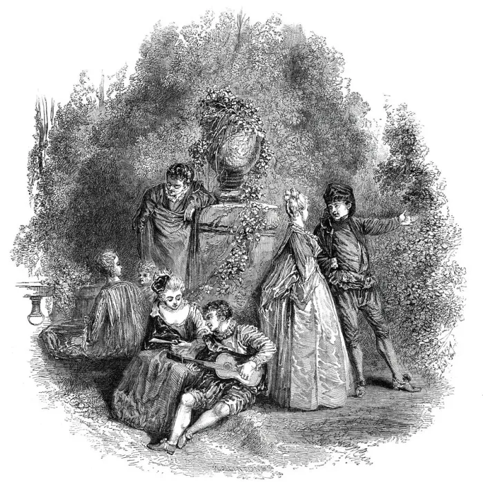Framed Print : Scene from Watteau'in 1644, 1844. Creator: W. J. Linton Framed Print : Scene from Watteau'in 1644, 1844. Creator: W. J. Linton