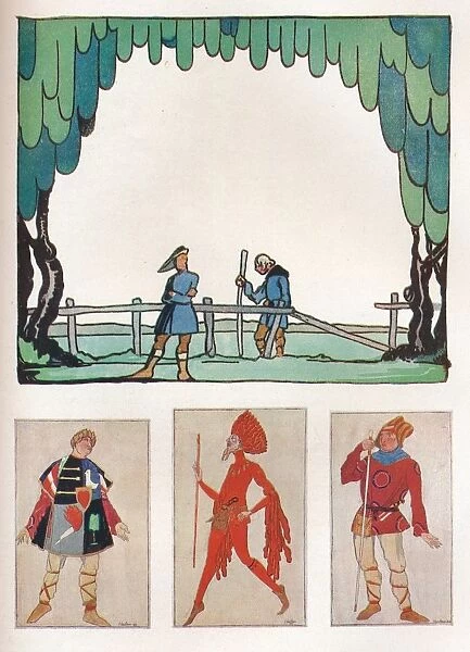 Scenery for As You Like It (Act I, Scene I) and Costumes of Amiens and Lebeau, 1919. Artist: Claud Lovat Fraser