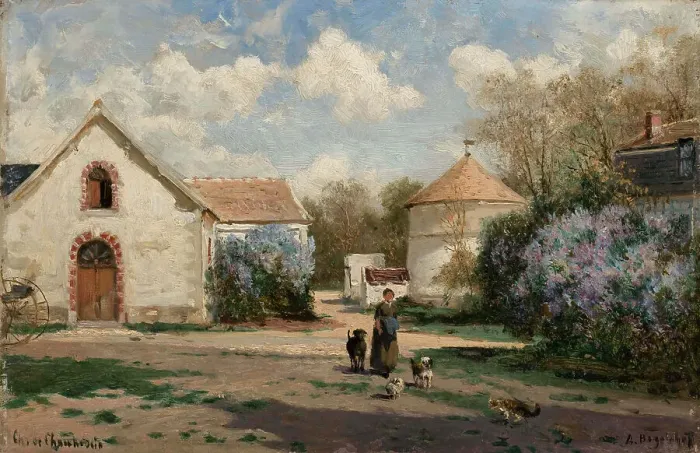 Framed Print : Scenery outside Paris with woman and animals, 1850-1896. Creator: Aleksey Bogolyubov Framed Print : Scenery outside Paris with woman and animals, 1850-1896. Creator: Aleksey Bogolyubov