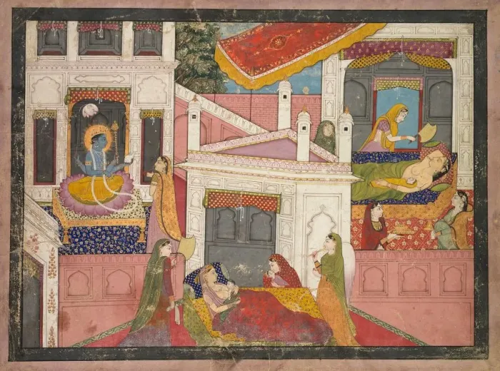 Framed Print : Scenes from the Birth of Krishna, c. 1840. Creator: Unknown Framed Print : Scenes from the Birth of Krishna, c. 1840. Creator: Unknown