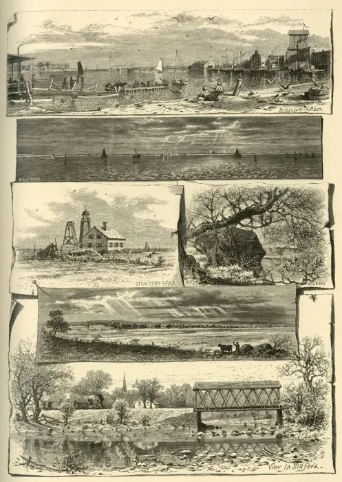 Framed Print : Scenes in Bridgeport, Stratford, and Milford, 1874. Creator: James L. Langridge Framed Print : Scenes in Bridgeport, Stratford, and Milford, 1874. Creator: James L. Langridge