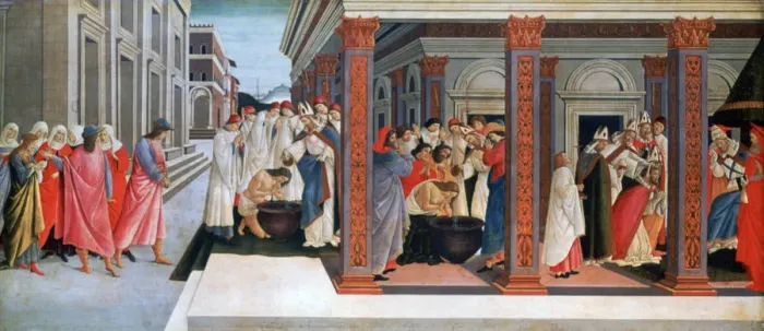 Framed Print : Four Scenes from the Early Life of Saint Zenobius, c1500. Artist: Sandro Botticelli Framed Print : Four Scenes from the Early Life of Saint Zenobius, c1500. Artist: Sandro Botticelli