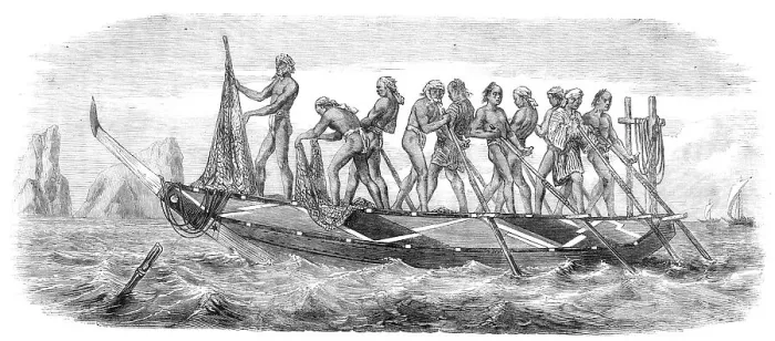 Framed Print : Scenes in Japan: a Japanese whaling-boat, 1864. Creator: Unknown Framed Print : Scenes in Japan: a Japanese whaling-boat, 1864. Creator: Unknown