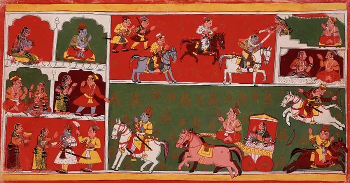 Framed Print : Scenes From Krishna's Life, Folio from a Bhagavata Purana (Ancient Stories of the Lord), c1700. Creator: Unknown Framed Print : Scenes From Krishna's Life, Folio from a Bhagavata Purana (Ancient Stories of the Lord), c1700. Creator: Unknown