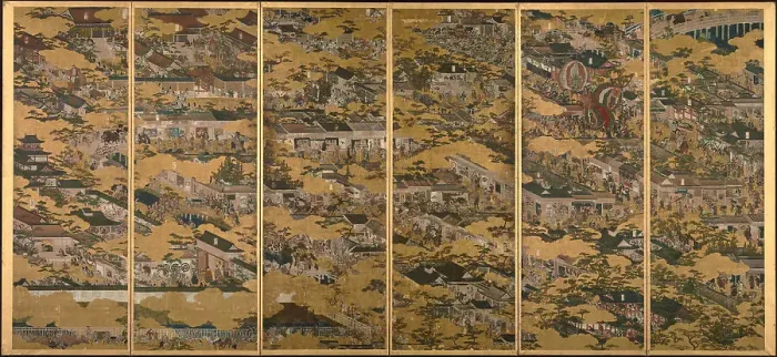 Framed Print : Scenes in and around Kyoto, One of a pair of six-section folding screens, c1615. Creator: Matabe (Matabei); Iwasa (1578-1650) Framed Print : Scenes in and around Kyoto, One of a pair of six-section folding screens, c1615. Creator: Matabe (Matabei); Iwasa (1578-1650)