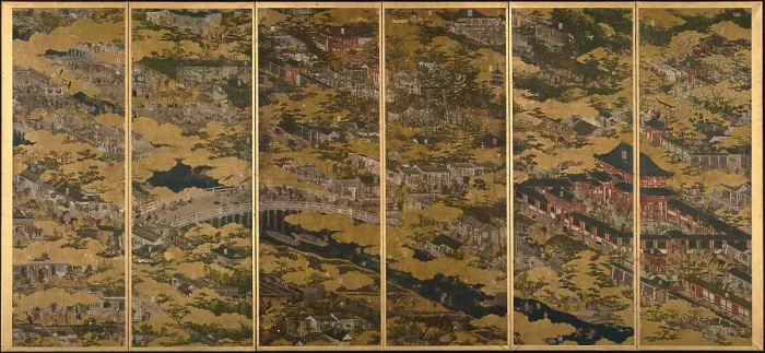 Framed Print : Scenes in and around Kyoto, One of a pair of six-section folding screens, c1615. Creator: Matabe (Matabei); Iwasa (1578-1650) Framed Print : Scenes in and around Kyoto, One of a pair of six-section folding screens, c1615. Creator: Matabe (Matabei); Iwasa (1578-1650)