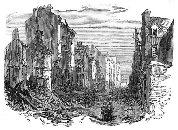 Framed Print : Scenes of the Late War in France: the main street of Garches, 1871. Creator: Unknown Framed Print : Scenes of the Late War in France: the main street of Garches, 1871. Creator: Unknown