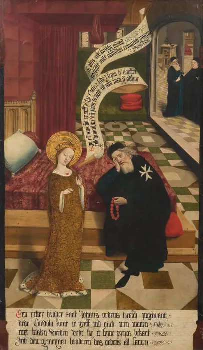 Framed Print : Scenes from the Legend of Saint Cordula: the apparition before the Knight of St. John... c. 1490-14 Creator: Master of Cologne (active ca 1500) Framed Print : Scenes from the Legend of Saint Cordula: the apparition before the Knight of St. John... c. 1490-14 Creator: Master of Cologne (active ca 1500)