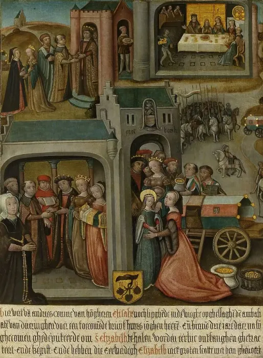 Framed Print : Four scenes from the legend of St Elizabeth of Hungary, c.1500. Creator: Anon Framed Print : Four scenes from the legend of St Elizabeth of Hungary, c.1500. Creator: Anon