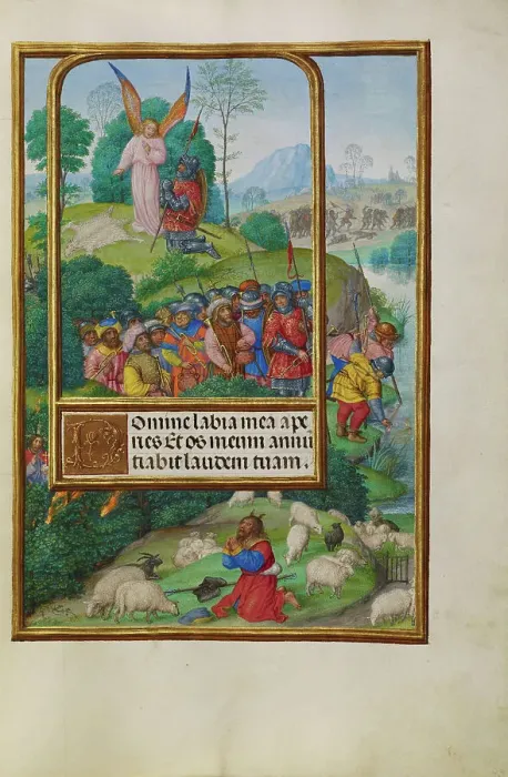 Framed Print : Scenes from the Life of Gideon and Moses and the Burning Bush; Spinola Hours, about 1510-1520. Creator: Master of James IV of Scotland Framed Print : Scenes from the Life of Gideon and Moses and the Burning Bush; Spinola Hours, about 1510-1520. Creator: Master of James IV of Scotland
