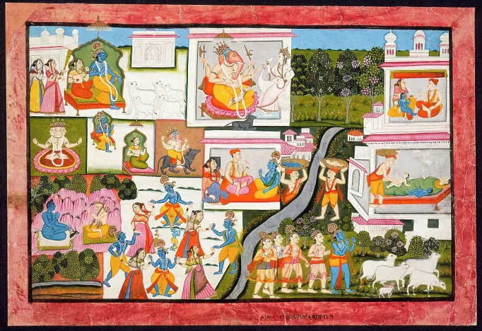 Framed Print : Scenes from the Life of Krishna, Folio from a Bhagavata Purana (Ancient Stories of the Lord), c1775. Creator: Unknown Framed Print : Scenes from the Life of Krishna, Folio from a Bhagavata Purana (Ancient Stories of the Lord), c1775. Creator: Unknown