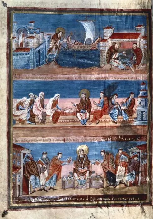 Framed Print : Scenes from the life of St Jerome, from the Bible of Charles the Bald, 9th century Framed Print : Scenes from the life of St Jerome, from the Bible of Charles the Bald, 9th century