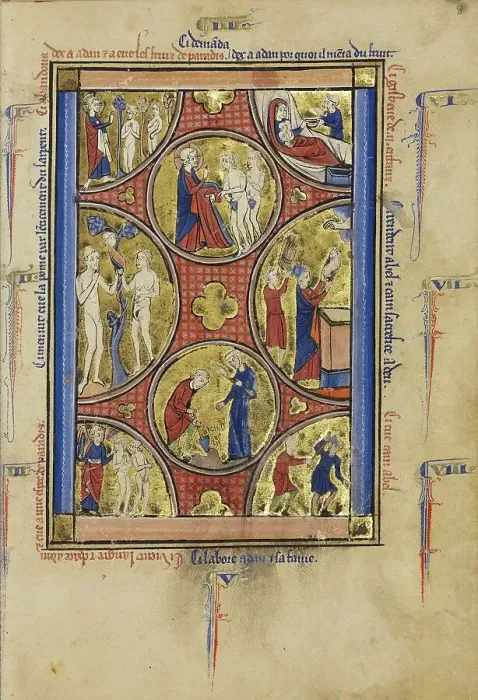 Framed Print : Scenes from the Lives of Adam and Eve and Cain and Abel; Wenceslaus Psalter, about 1250-1260. Creator: Unknown Framed Print : Scenes from the Lives of Adam and Eve and Cain and Abel; Wenceslaus Psalter, about 1250-1260. Creator: Unknown