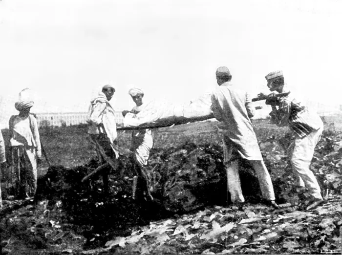 Framed Print : Scenes in Plague-Stricken Bombay: burying a poor man...[without funds for] cremation.... 1898. Creator: Gysi